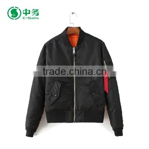 CIS 2017 New Fashion 100% Polyester Zipper Design Winter Women Black Varsity Bomber Jacket thumbnail-1