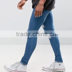 Wholesale Designer Denim Super Skinny Spray on Jeans Custom Men's Ripped Damaged Jeans Pants thumbnail-4