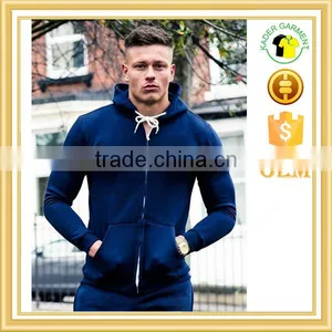 100% Cotton Navy Tracksuit Top Plain Fitness Hoodie Zipper Gym Hoodie thumbnail-1