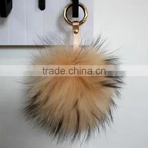 Myfur 15 CM Beige Puff Ball Keychain Fur Pompom Keychain Bag Charms thumbnail-1