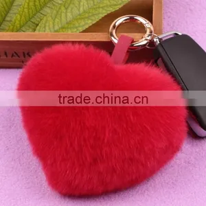 Myfur Fashion Rex Rabbit Fur Pendant Bag Charm Fur Ball Heart Shaped Fur Keychain thumbnail-4