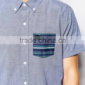 2015 Breathable Cotton Cool Cotton Shirt With Contrast Pocket Short Sleeves Embroidered Men Short Sleeve Shirts thumbnail-1