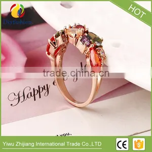 High Quality New Design Alloy Rose Gold Geometric Zircon Ring Wedding Colorful Crystal Rings Jewelry For Women thumbnail-4