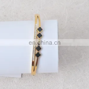 Crystal And Flower Stainless Steel Gold Bracelate thumbnail-3