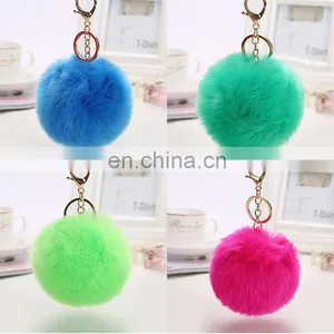 Popular Handmade Artificial Fur Pompon Keychain Much Color Fluffy Ball Bag Hang Promotion Gift thumbnail-2