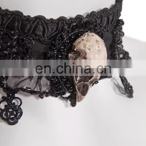 Laced Necklace With Faux Small Crow Skull thumbnail-2