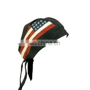 HMB-901I LEATHER SKULL CAPS DURAGS BLACK USA FLAG BANDANA HATS thumbnail-1