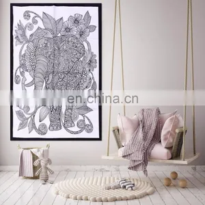 Indian Handmade Ethnic Poster Tapestry Throw Cotton Yoga Mat Elephant Design Meditation Wall Hanging thumbnail-1