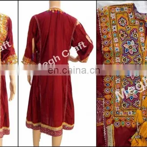 Afghanistan Costume Tunic Top -Afghani Mirror Work Tunic - Tribes Textile Costumes Kurta - Afghani Handmade Vintage Dress thumbnail-1