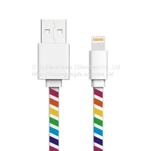 Flat Printed Lightning 8-pin to USB Cable Sync Charger Cord for IPhone 5S/6/6s Plus thumbnail-1