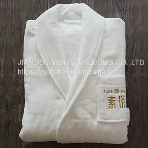 Shawl Collar Bathrobe 100% Cotton White Robe With Embroidery thumbnail-1