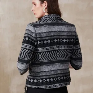 PREMIUM WOOL MIX GEO PATTERN OVERCOAT thumbnail-4