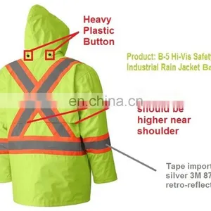 300D Ripstop PU Coating Waterproof High Visibility Rainwear Jacket thumbnail-3