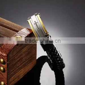 2016 Trendy Genuine Leather Bracelets 316L Stainless Steel Man Bracelet Paypal Accept thumbnail-2