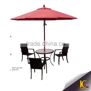 Outdoor Synthetic Rattan Sofa Dining Set With Parasol PE Wicker Pool Furniture thumbnail-1