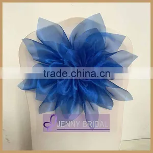 C321A Wholesa New Desigh Royal Bule Organza Flower Chair Cover for Weeding Supplier's Choice thumbnail-1