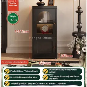 Vintage Black Steel Sideboard With Arched Fluted Glass | Powder Coating & Cold Rolled Steel Storage Cabinet | for Australia Market thumbnail-5
