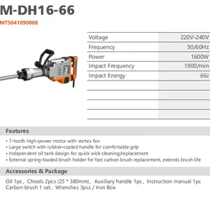 ‌Powerful 1700W Electric Demolition Hammer, 2000RPM Heavy-Duty Concrete Breaker With Accessories