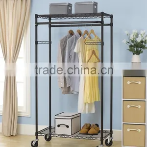 New 2-Tier Rolling Clothing Garment Rack Shelving Wire Shelf Dress G66 thumbnail-1