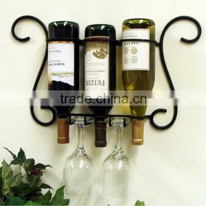 Fashion 3 Bottle Wall Mount Wine and Glass Racks Hanging Metal Decorative thumbnail-1
