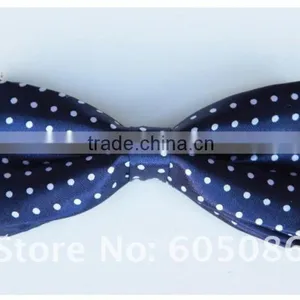 Mens Polyester Blue With White Dot Bow Tie Ready Tied thumbnail-1