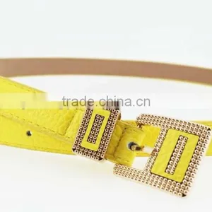 NEW Design Women's Classic Yellow PU Leather Belt for Dress With Leather Buckle thumbnail-4