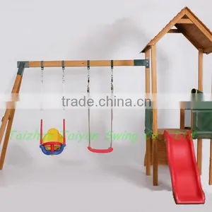 2014 New Outdoor Wooden House Swing Set C With Slide thumbnail-1
