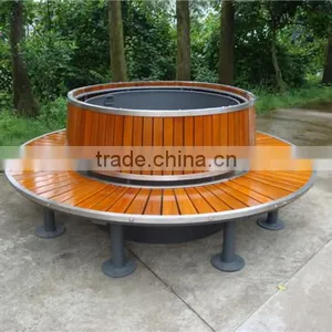 Metal Round Tree Bench With Solid Wood Seating thumbnail-1