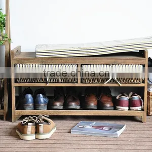 Interior Decoration Shoes Storage Bench With Woven Basket thumbnail-1