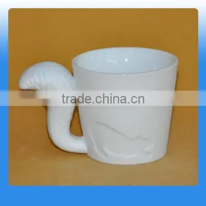 Decorative Ceramic White Mug With the Squirrel's Tail Shaped Handle thumbnail-2