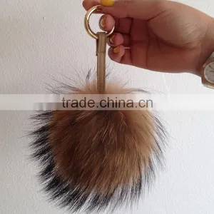 Wholesale Genuine Round Cute 15cm Colorful Raccoon Fur Ball for Beanie Hats thumbnail-1