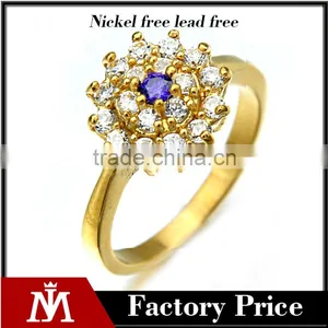 Fancy Women Wedding Band Stainless Steel Dubai Gold Ring With Crystal Flower Jewelry thumbnail-1