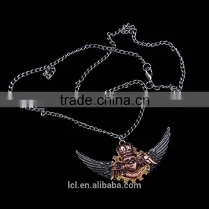2015 Yiwu Fashion Imitation Jewelry Hot Sale New Arrive Steampunk Gear Angel Wings Pendant Statement Necklace Key Chain thumbnail-3