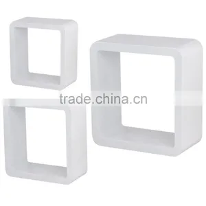 Kawachi 3 Shelves Square Wooden Rounded Floating Cube Wall Storage Shelves White thumbnail-3