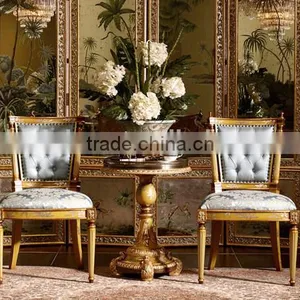 Hand Painted Button Tufted Leisure Chair, Vintage Living Room Furniture Wood Carved Armless Chair thumbnail-1