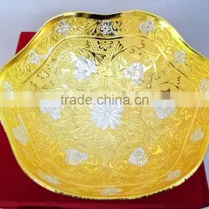 New Year Gift Handmade Gold and Silver Plated Brass Ornamental Bowl thumbnail-3
