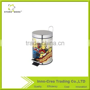 Round Surface Printing Stainless Steel Step Trash Can thumbnail-1