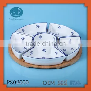 Dish Set, Natural/White,snack Dish on Bamboo Plate thumbnail-1
