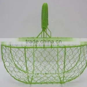 Oval Wire Baskets Garlic Fruit Storage Rustic Trugs Wood Handle Eggs Basket thumbnail-3