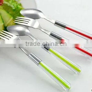 2014 New Style Stainless Table Fork and Spoon With Plastic Handle and Low Price thumbnail-1