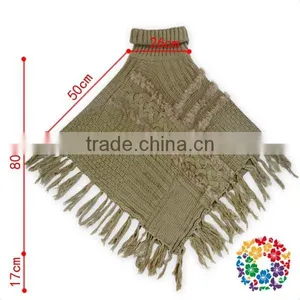 Ladies Shawl Wholesale Combination Pattern Turtleneck Knitting Wool Fringe Poncho Shawl Scarf thumbnail-1
