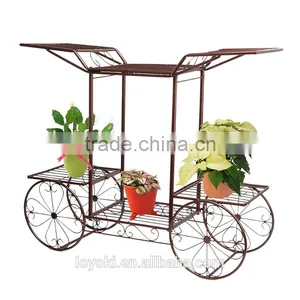 Elegant European Style Cart Design 6 Tier Wrought Metal Planter / Flower Pot Holder Display Rack Stand Garden Decor thumbnail-2