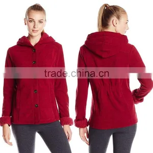 Blank Hooded Varsity Jacket 100% Polyester Heather Sweater Rib Fleece Knit And Sherpa Fleece Lining Women Hooded Jacket thumbnail-1