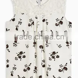 2016 Fashion Jersey Sleeveless Top With Beautiful Lace Yoke HST8033 thumbnail-1