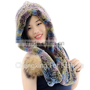CX-C-242M Hand Knitted Women Real Rex Fur Animal Cap thumbnail-4