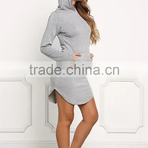 MGOO 2017 New Arrival 100% Cotton Jersey Long Sweater Heather Grey Hooded Split Fashion Long Sleeves Hoodies thumbnail-5