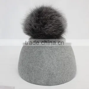 Myfur Adult Unisex Fedora Hat With Detachable Genuine Fox Fur Bobble thumbnail-3