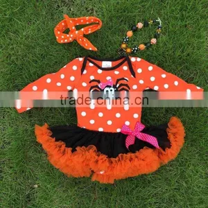 NEW ARRIVAL Newborn Orange Tutu Romper Kids Halloween Tutu Romper Kid Polka Dot Romper With Necklace and Headband thumbnail-1