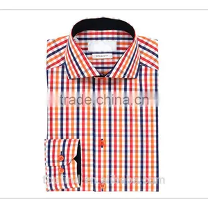 Hot Sale 100%cotton Spread Collar Bright Color Checkered Shirt for Men thumbnail-1