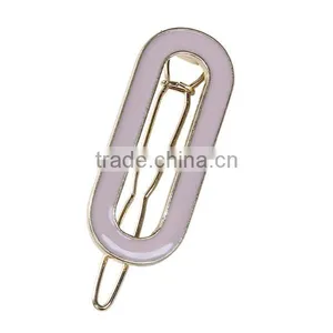 Fashion Popular Rectangle Gold Plated Pink Enamel Woman Hair Clip thumbnail-1